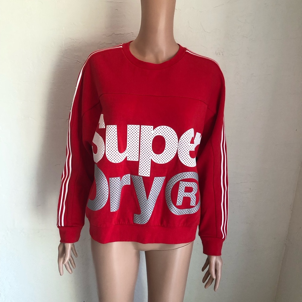 Superdry Red/White Logo Printed Sweatshirt Athletic Activewear Women’s Size 6